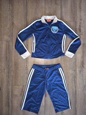 Juicy Couture Navy Blue Track Suit Jacket And Pants with White Trim